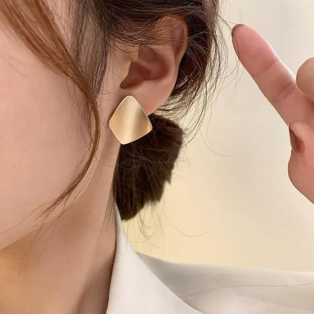 Matte Golden Minimalist Square Vintage Stud Earrings for Women Luxury Elegant Korea Earings Jewelry Gift Серьги Женские