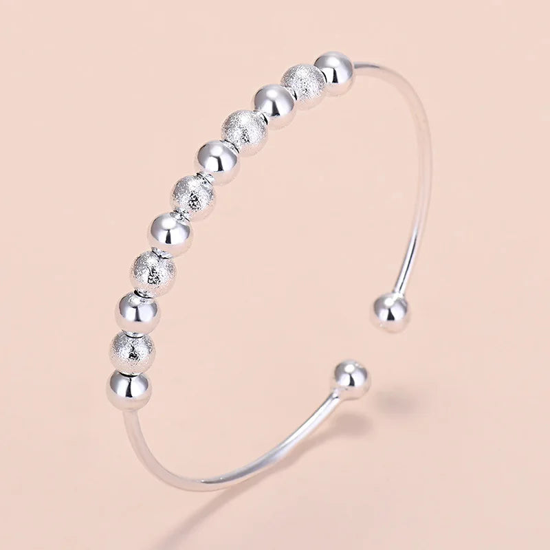 Fine 925 Sterling Silver Open Bracelets For Women Vintage Design Versatile Round Beads Bracelets Party Wedding Exquisite Jewelry