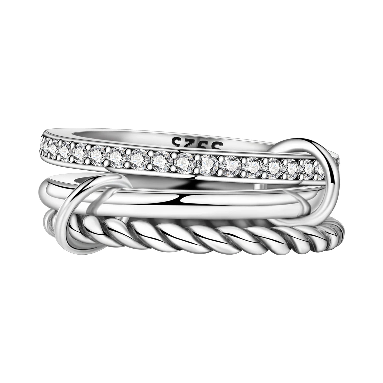 CYCUFF 925 Sterling Silver Designed Simple Fashion 3-Ring Rings Closed Ring for Women Birthday Party Jewelry Gift Ring Comfort