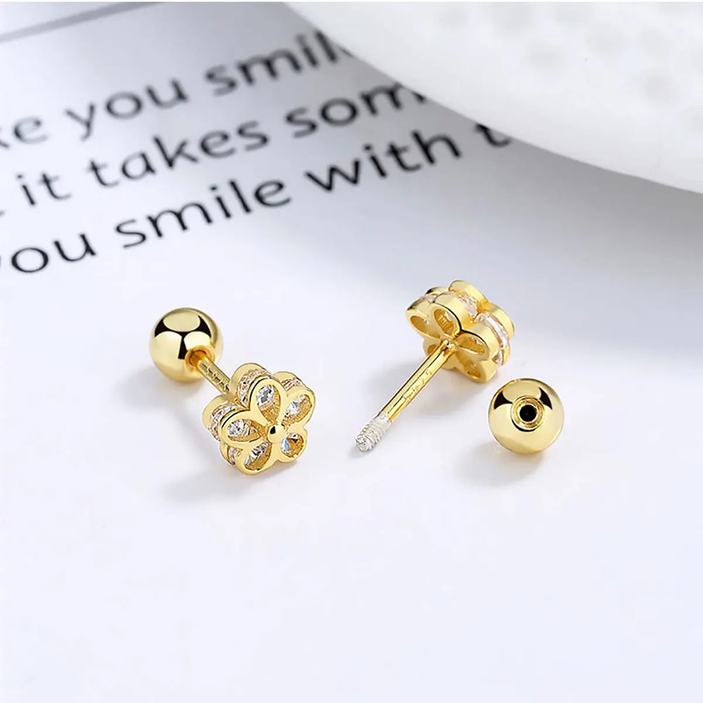 1 pair of everyday everything sweet earrings, double shiny zircon flower earrings for women and girls