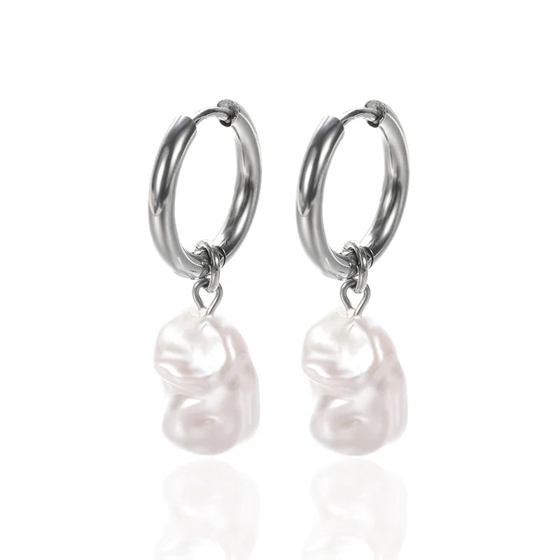 Circle Earrings For Women Vintage Punk Baroque Pearl Earrings Stainless Steel Ear Clip Women Jewelry Imitation Pearl Gift Mujer
