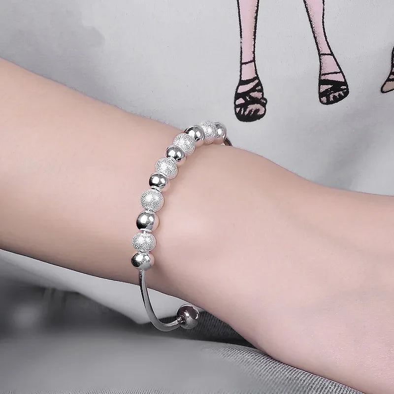 Fine 925 Sterling Silver Open Bracelets For Women Vintage Design Versatile Round Beads Bracelets Party Wedding Exquisite Jewelry