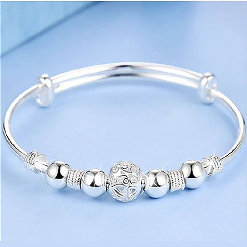 Fine 925 Sterling Silver Open Bracelets For Women Vintage Design Versatile Round Beads Bracelets Party Wedding Exquisite Jewelry