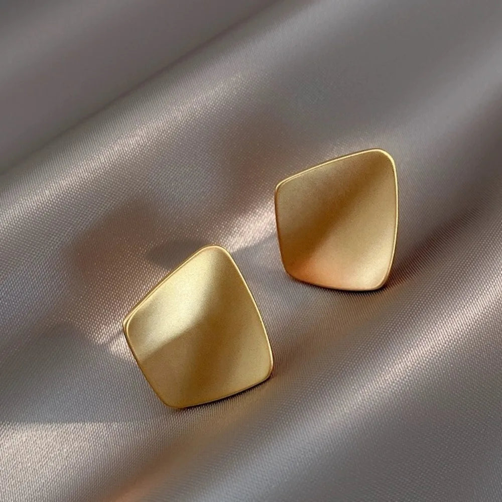 Matte Golden Minimalist Square Vintage Stud Earrings for Women Luxury Elegant Korea Earings Jewelry Gift Серьги Женские