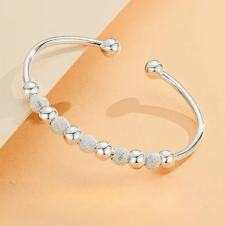 Fine 925 Sterling Silver Open Bracelets For Women Vintage Design Versatile Round Beads Bracelets Party Wedding Exquisite Jewelry