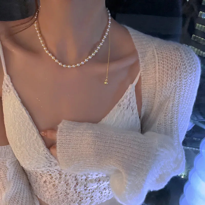New Beads Women's Neck Chain Kpop Pearl Choker Necklace Gold Color Goth Chocker Jewelry On The Neck Pendant 2022 Collar For Girl