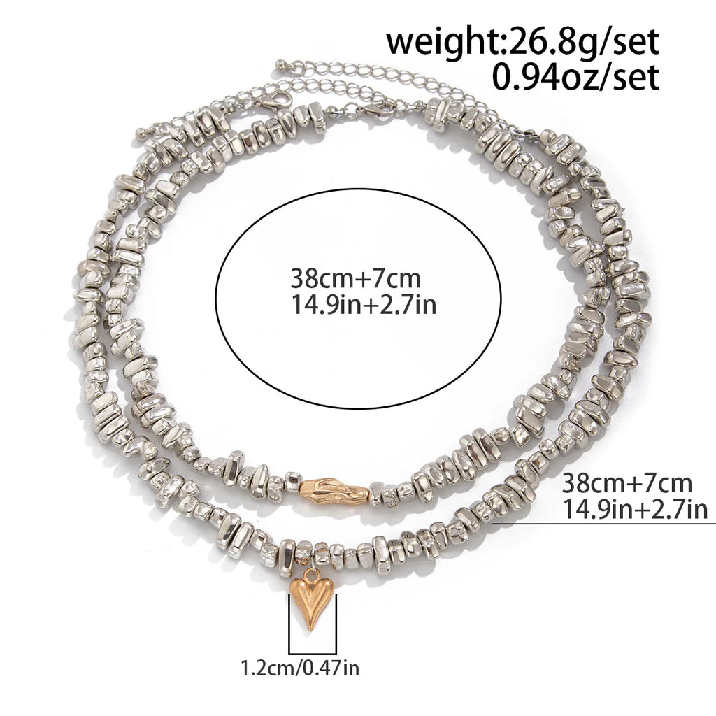 Retro Simple Heart shaped Pendant Necklace 2025 Multi layer Sweet Creative Irregular String Style Girl Fashion Birthday Jewelry