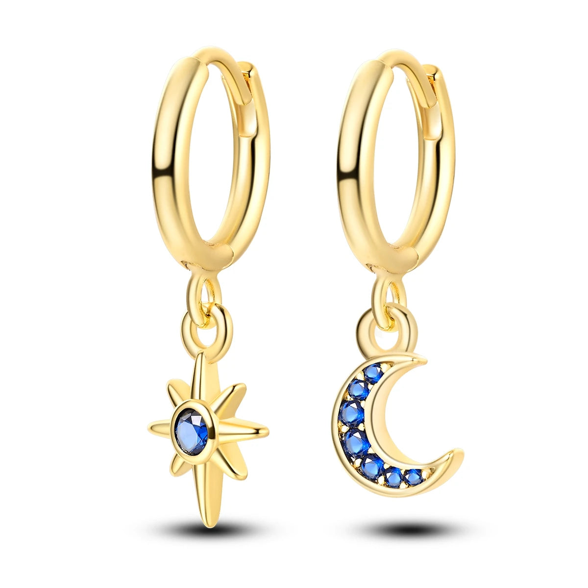 Gold Color Silver 925 Earring For Woman Round Sun Moon Heart Hoop Earring Original Jewelry