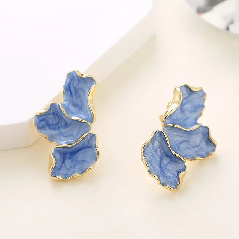 Fashion Sweet Geometric Enamel Gold Color Flower Stud Earrings Women Elegant Jewelry Fresh Blue Green White Red Pink Earrings
