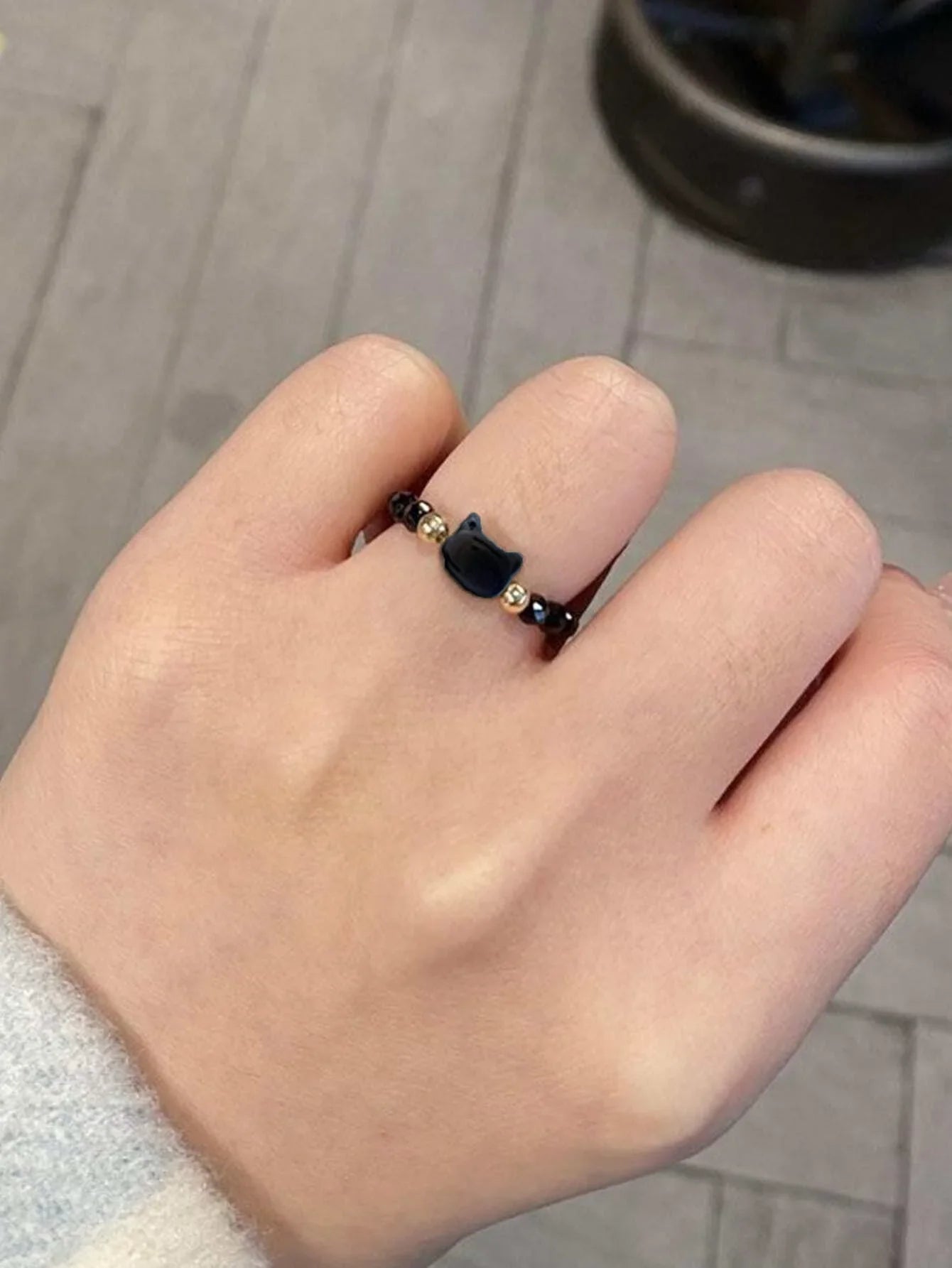 Fashion Natural Moonstone Obsidian Rings Minimalist Handmade Cute Black White Cat Bead Ring Women Party Accessories Jewelry Gift