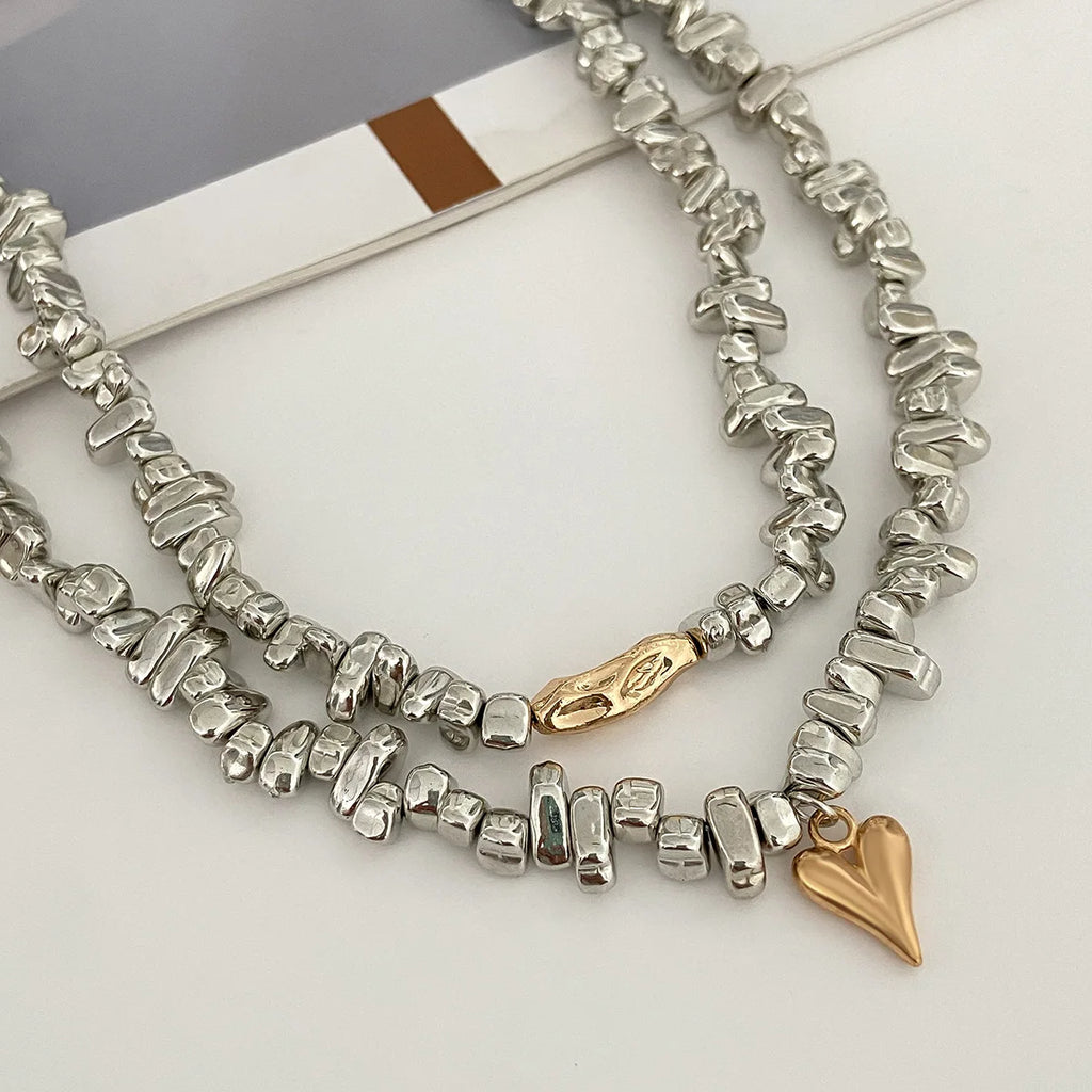 Retro Simple Heart shaped Pendant Necklace 2025 Multi layer Sweet Creative Irregular String Style Girl Fashion Birthday Jewelry