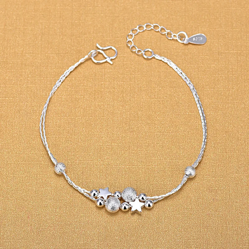 925 Sterling Silver Heart Shaped Bracelet For Women Retro Korean Versatile Pink Crystal Charm Bracelets Original Party Jewelry