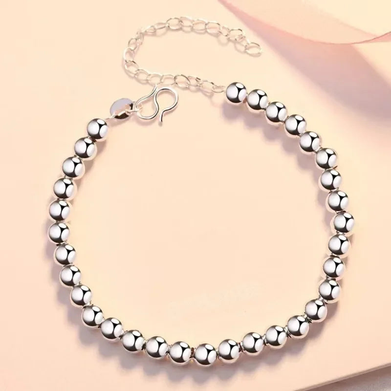 925 Sterling Silver Ball Bracelets For Women Fashion Designer Round Beads Adjustable Charm Bracelet Party Wedding Jewelry Gifts