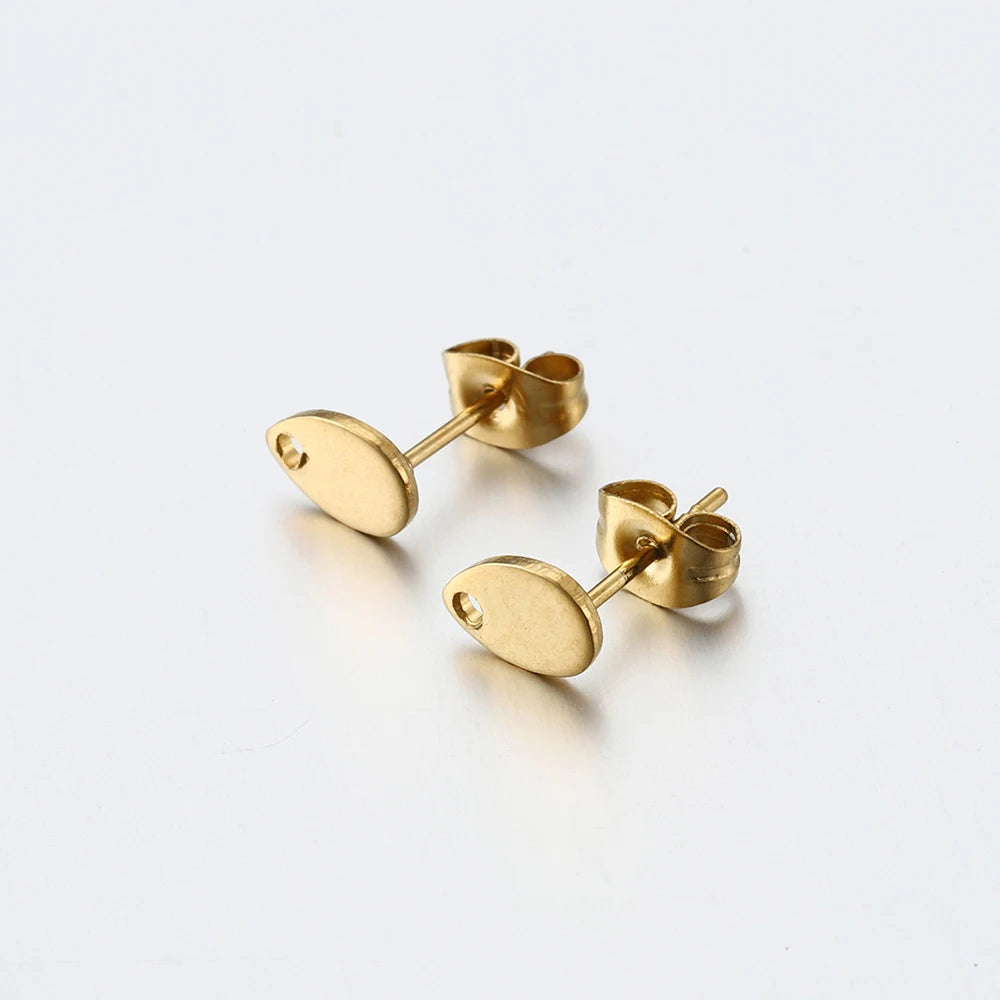 10pcs Stainless Steel Round Ear Studs for Earrings Base Jewelry Making DIY Dangle Hole Charm Pendants Components