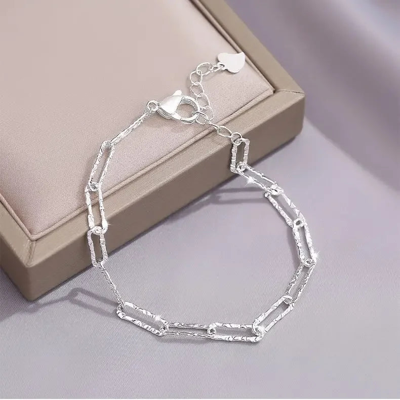 925 Sterling Silver Heart Shaped Bracelet For Women Retro Korean Versatile Pink Crystal Charm Bracelets Original Party Jewelry