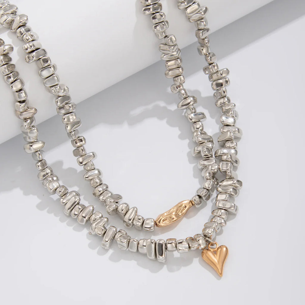 Retro Simple Heart shaped Pendant Necklace 2025 Multi layer Sweet Creative Irregular String Style Girl Fashion Birthday Jewelry