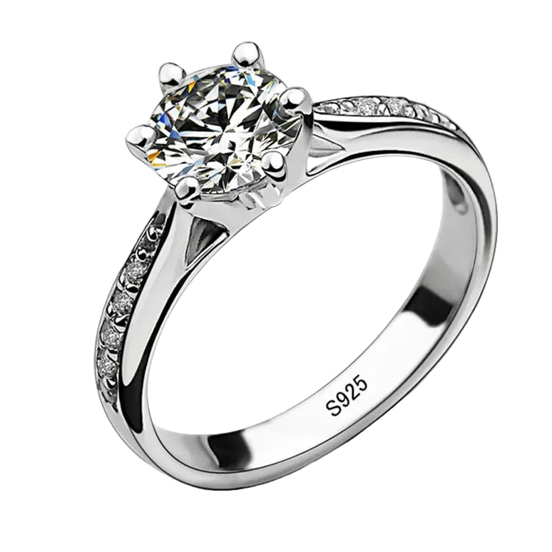 Luxury 925 Sterling Silver Classic Ring for Women Six claw jewelry simple 70ct diamond ring imitation diamond women's ring